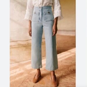 Sezane Emilio Blue Denim Wide Leg Pants Jean size 38